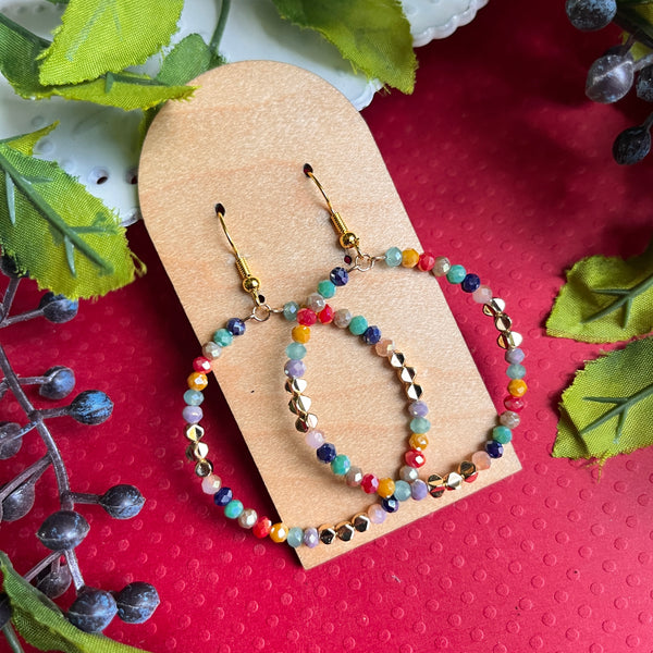 Multi-Colorful Beaded Hoop Earrings