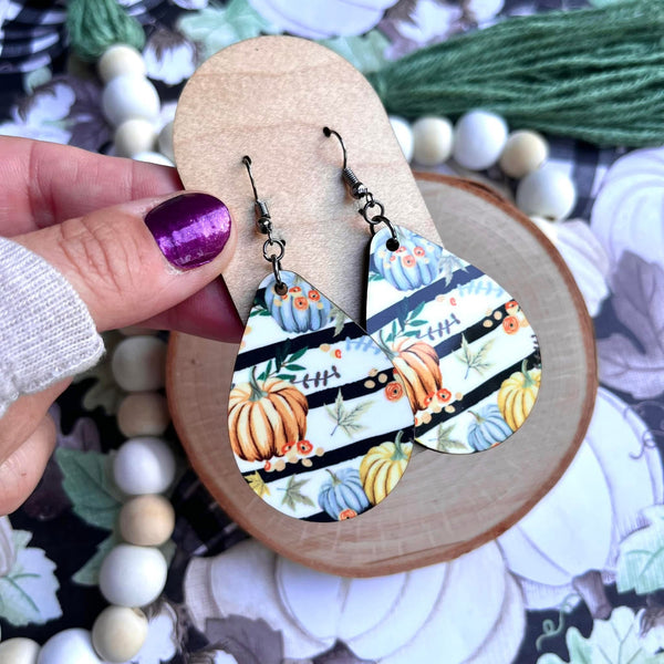 Striped Pumpkin Sub Wood Earrings