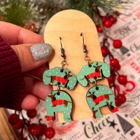 Mint Holiday Dachshund Sub Wood Dangle Earrings