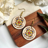 Autism Awareness Ivory Wood Hand Painted Dangle Earrings