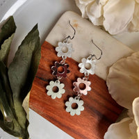 Pearl, Rose Gold Mirror, and Mint Shimmer Acrylic Floral Multi-Dangle Earrings