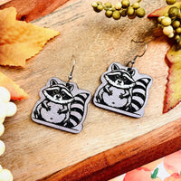 Sad Trash Panda Wood Engraved Earrings