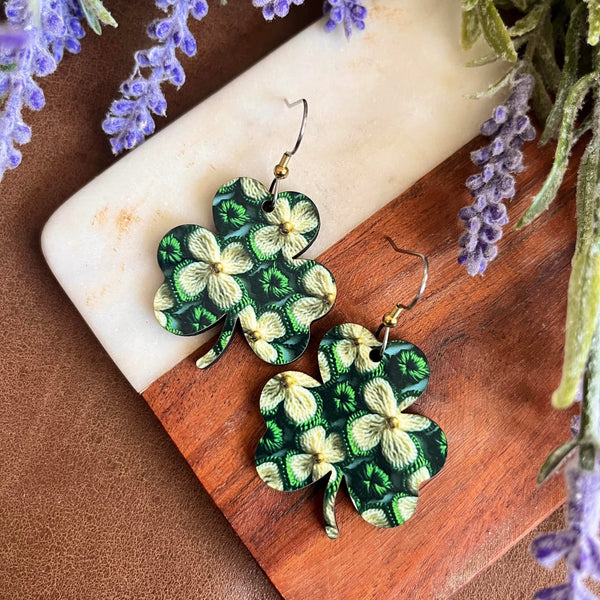 Sub Wood Shamrocks with Knit Shamrock Print Earrings