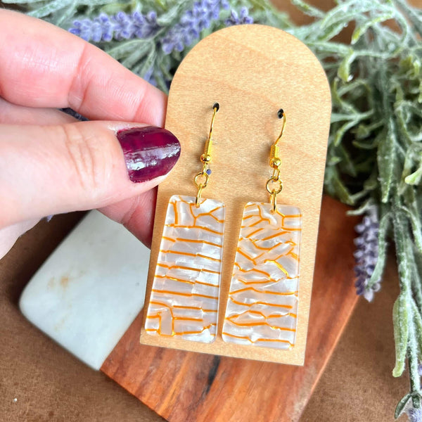 Pearl with Gold Veining Acrylic Earrings