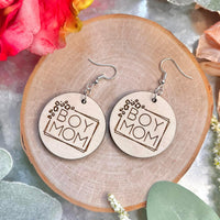 Boy Mom Wood Earrings