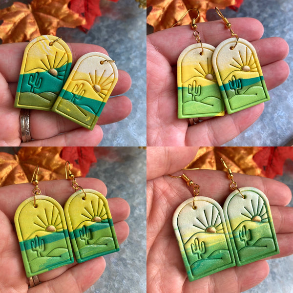 Sunset Cactus Polymer Clay Earring Dangles