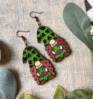 Hand painted Wood Leprechaun Earrings