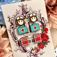 Nurse Wood Earring Stud Set