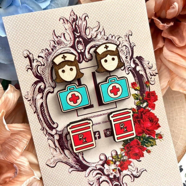 Nurse Wood Earring Stud Set
