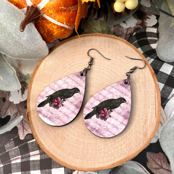 Nevermore Raven Sub Wood Earrings
