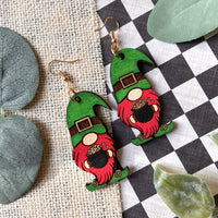 Hand painted Wood Leprechaun Earrings