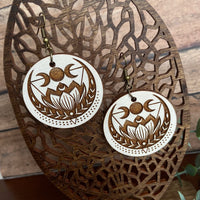 Moon and Lotus Whitewashed Wood Earrings