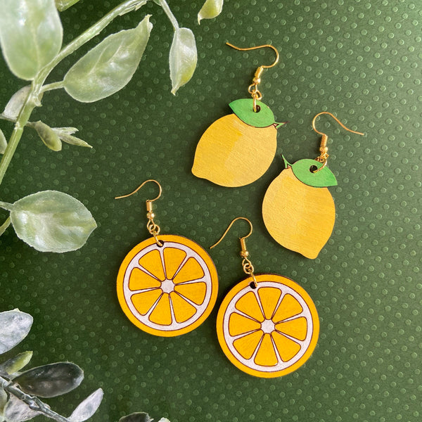 Lemon Wood Dangle Earrings
