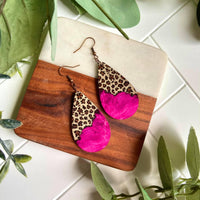 Hot Pink and Cheetah Wood Earrings