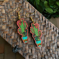 Hand Painted Wood Cactus Earrings